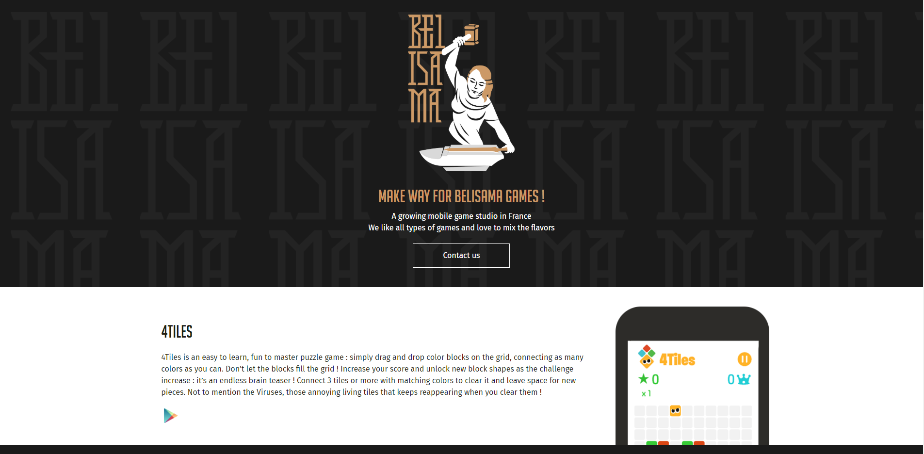 belisama games website screenshot